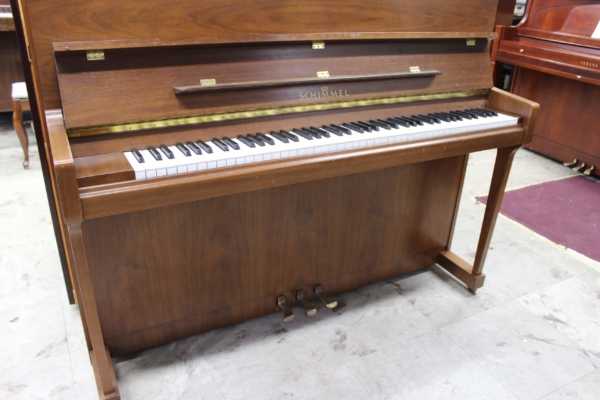 1987 Schimmel 45 Walnut Satin Studio Upright Piano front